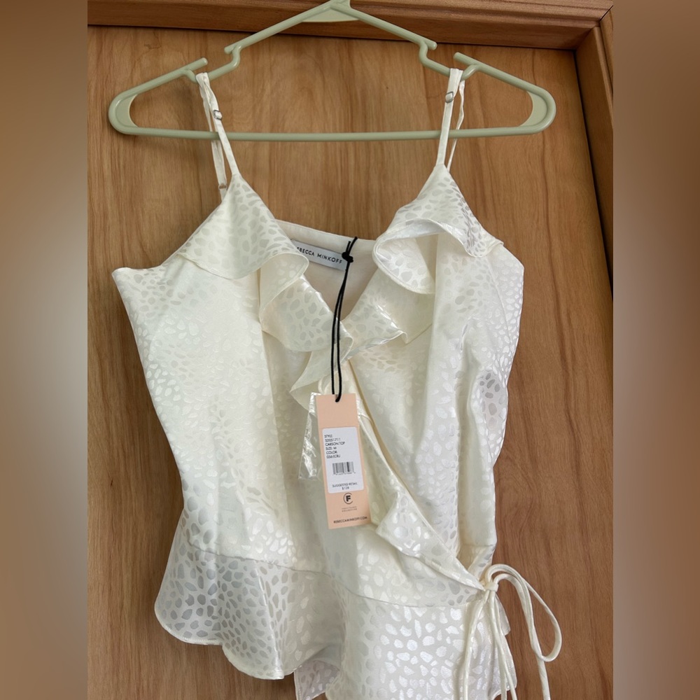 NWT Rebecca Minkoff Carson top medium beige off white ruffle tank